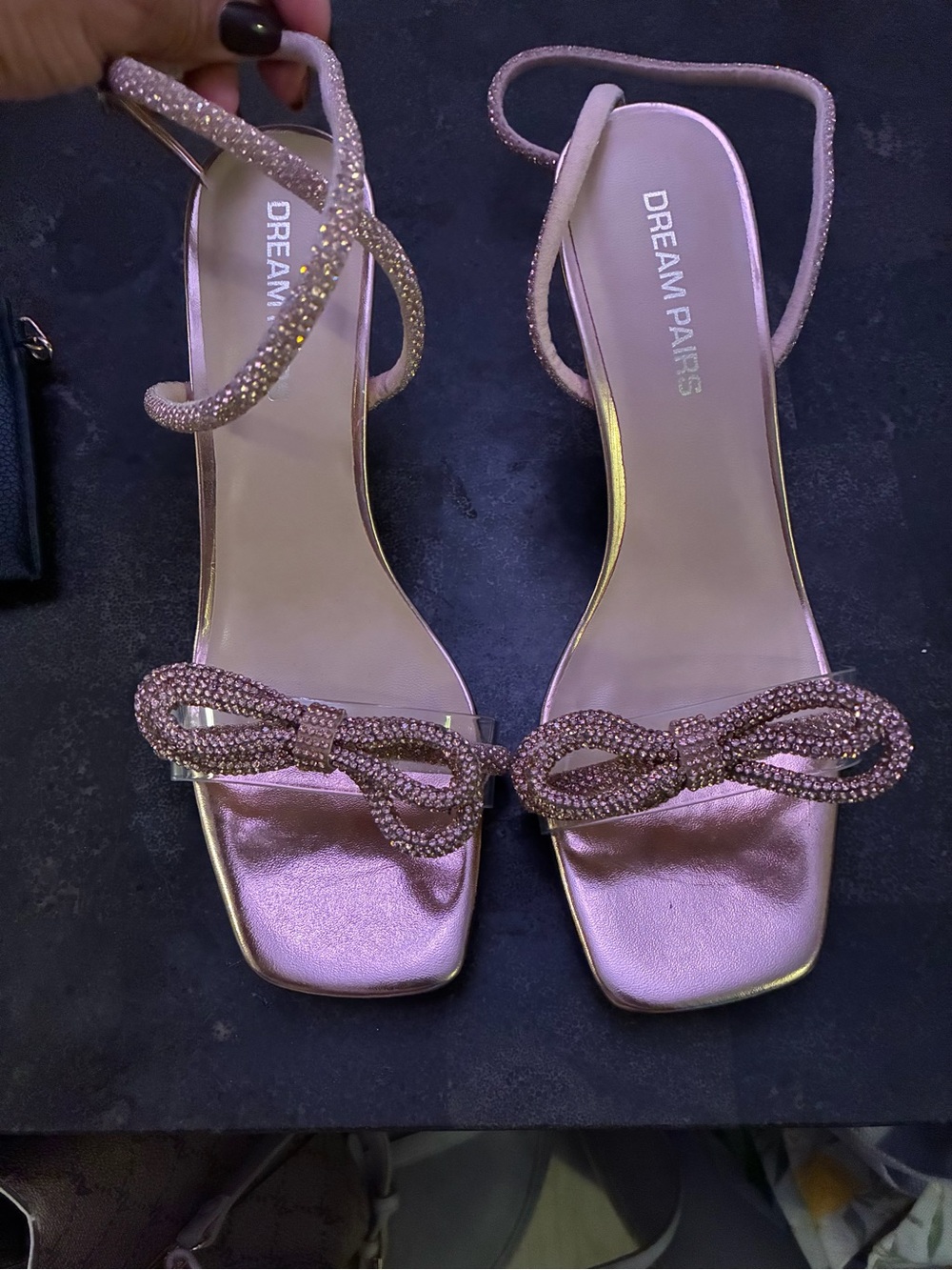 Dream Pairs Rose Gold Rhinestone Bow Ankle-Strap Heels